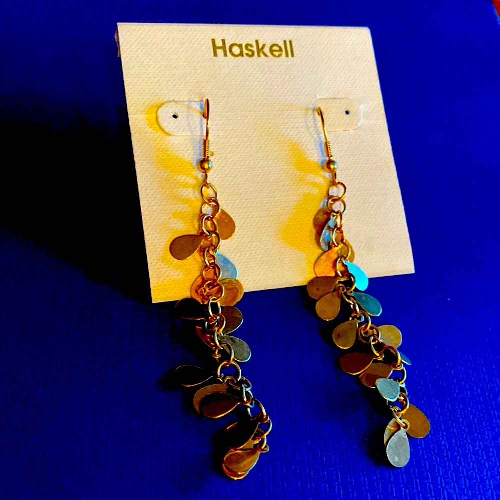 Haskell Long Sparkly Shimmer Gold Plated Earrings NWOT